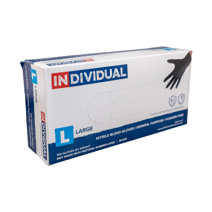 "Side angle of a box of large-sized nitrile disposable gloves on a white background," - Up N Smoke.