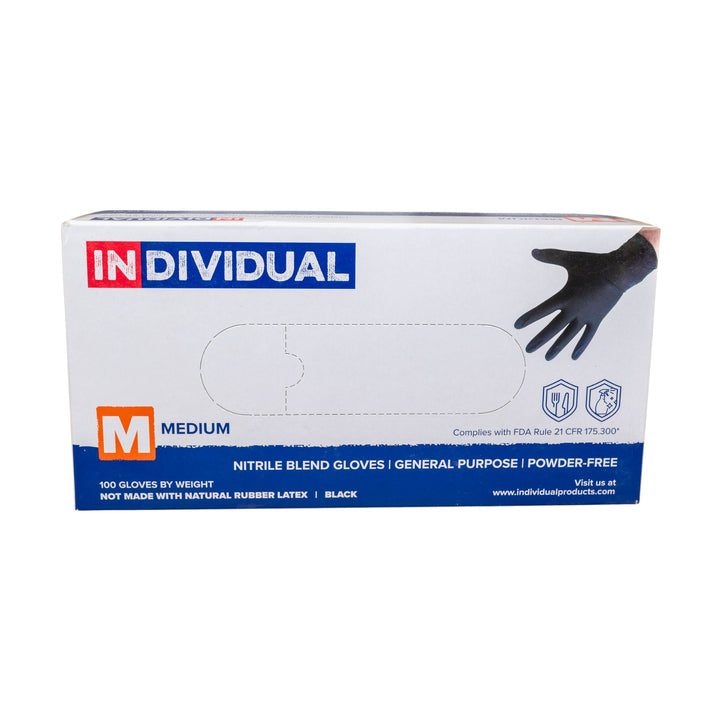"Front of a box of medium-sized nitrile disposable gloves on a white background," - Up N Smoke.