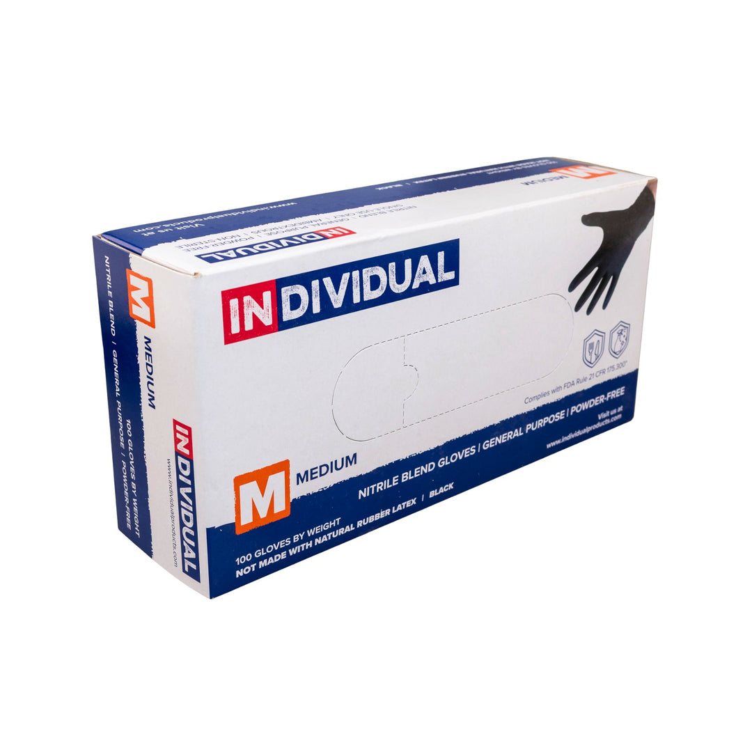 "Side angle of a box of medium-sized nitrile disposable gloves on a white background," - Up N Smoke.
