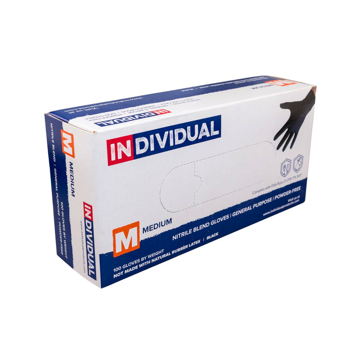 "Side angle of a box of medium-sized nitrile disposable gloves on a white background," - Up N Smoke.