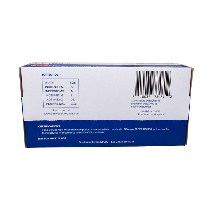 "Backside of a box of medium-sized nitrile disposable black gloves on a white background," - Up N Smoke.