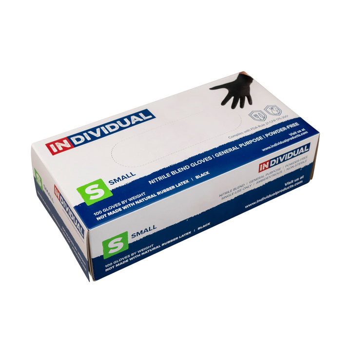 "Side angle of a box of small nitrile disposable gloves on a white background," - Up N Smoke.
