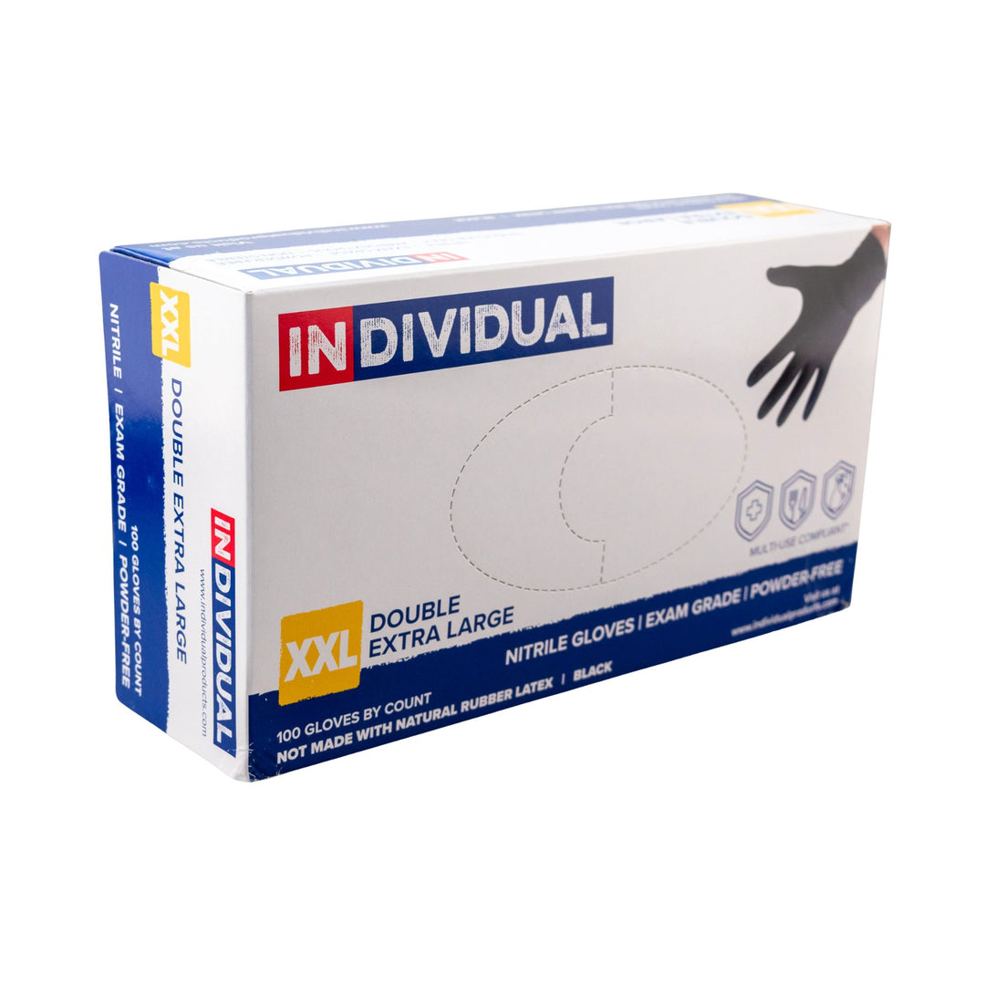 "Side angle of a box of Individual XXL Nitrile Gloves on a white background," - Up N Smoke.