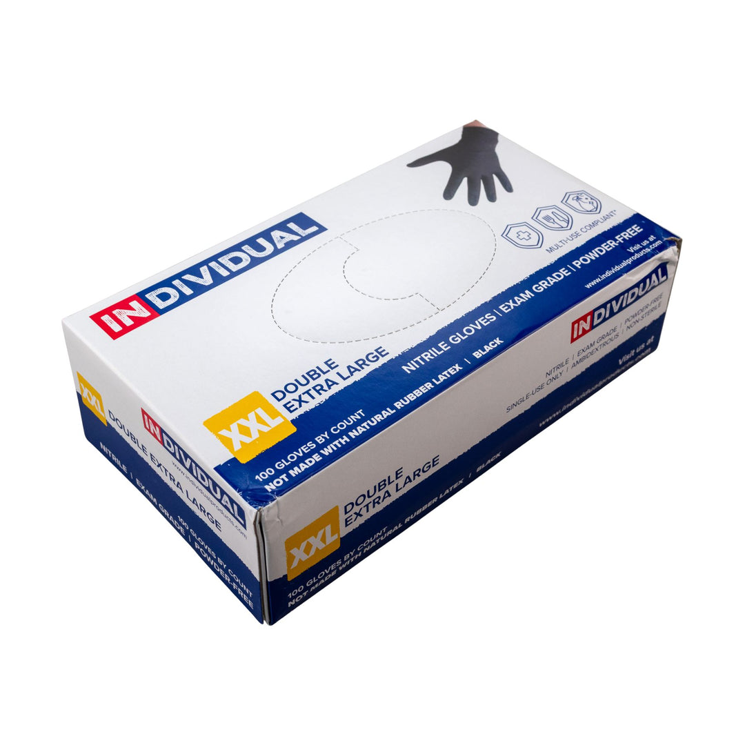 "Top-down view of XXL Individual Nitrile Gloves on a white background," - Up N Smoke.