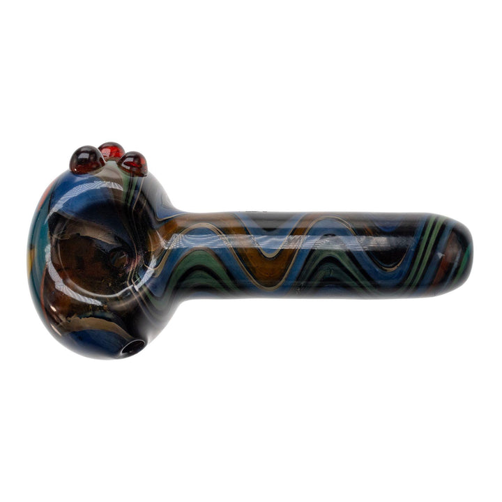 "Top-down view of a Pulsar Into a Waking Dream hand pipe on a white background," - Up N Smoke.