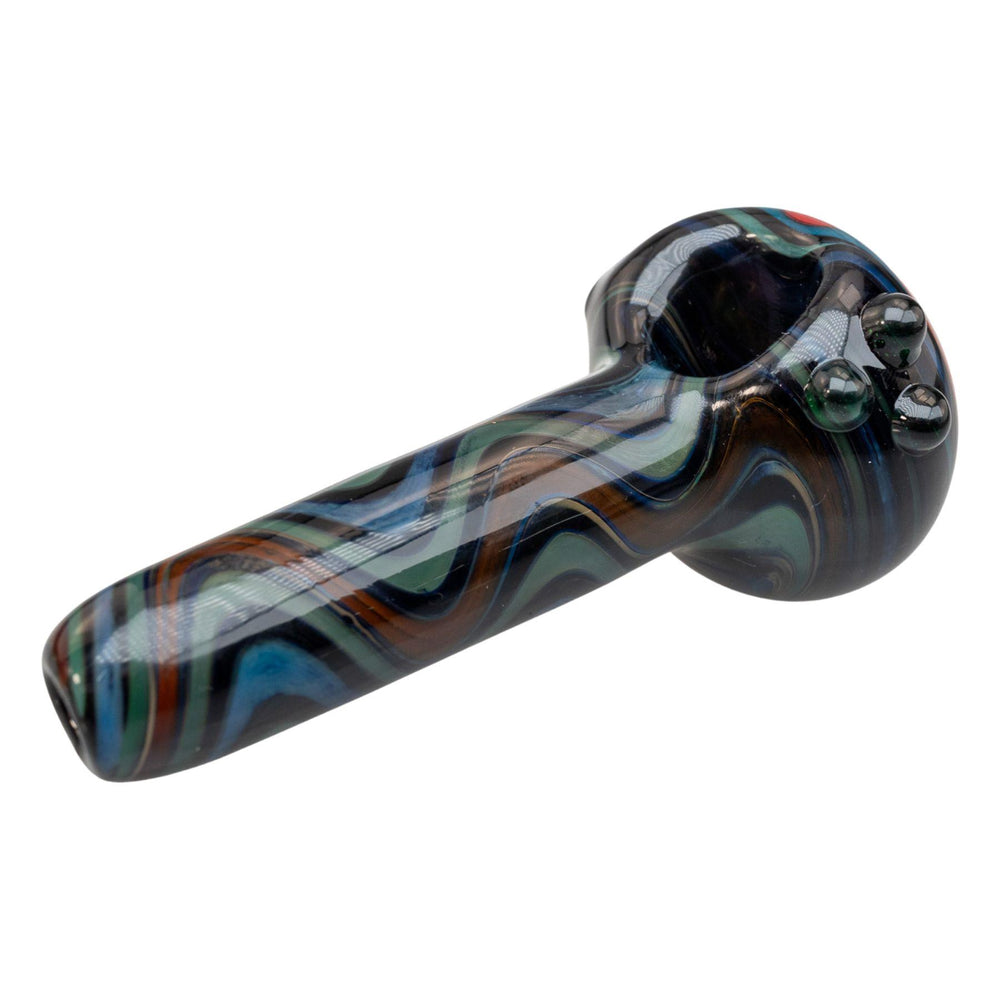 "Diagonal-right side of a 4.25'' Pulsar Into a Waking Dream hand pipe on a white background," - Up N Smoke.