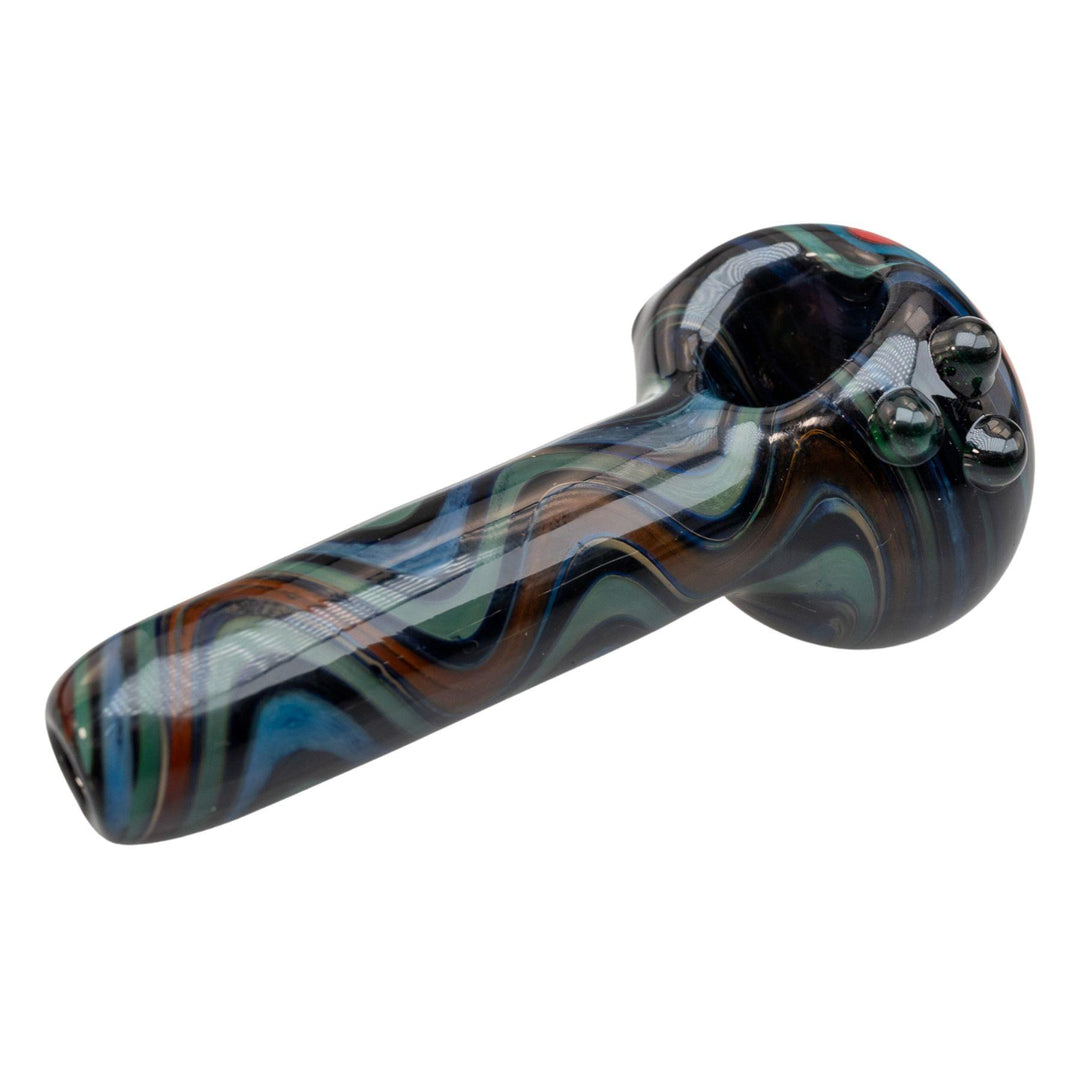 "Diagonal-right side of a 4.25'' Pulsar Into a Waking Dream hand pipe on a white background," - Up N Smoke.