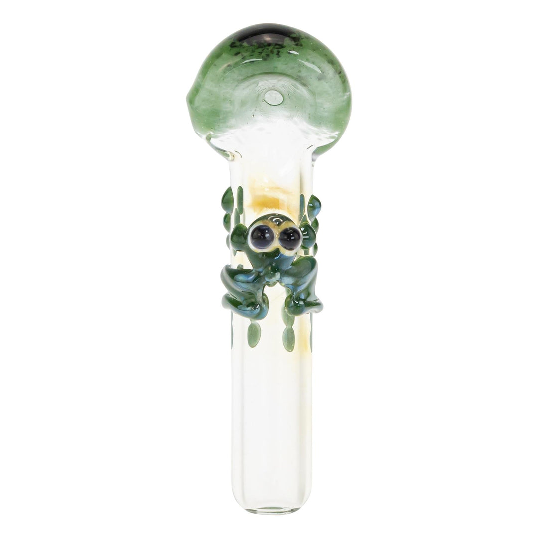 JF Frit Frog Hand Pipe displayed on a white background high angle - Up N Smoke