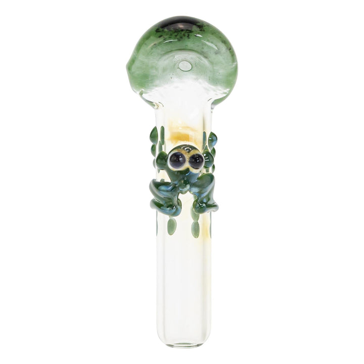 JF Frit Frog Hand Pipe displayed on a white background high angle - Up N Smoke