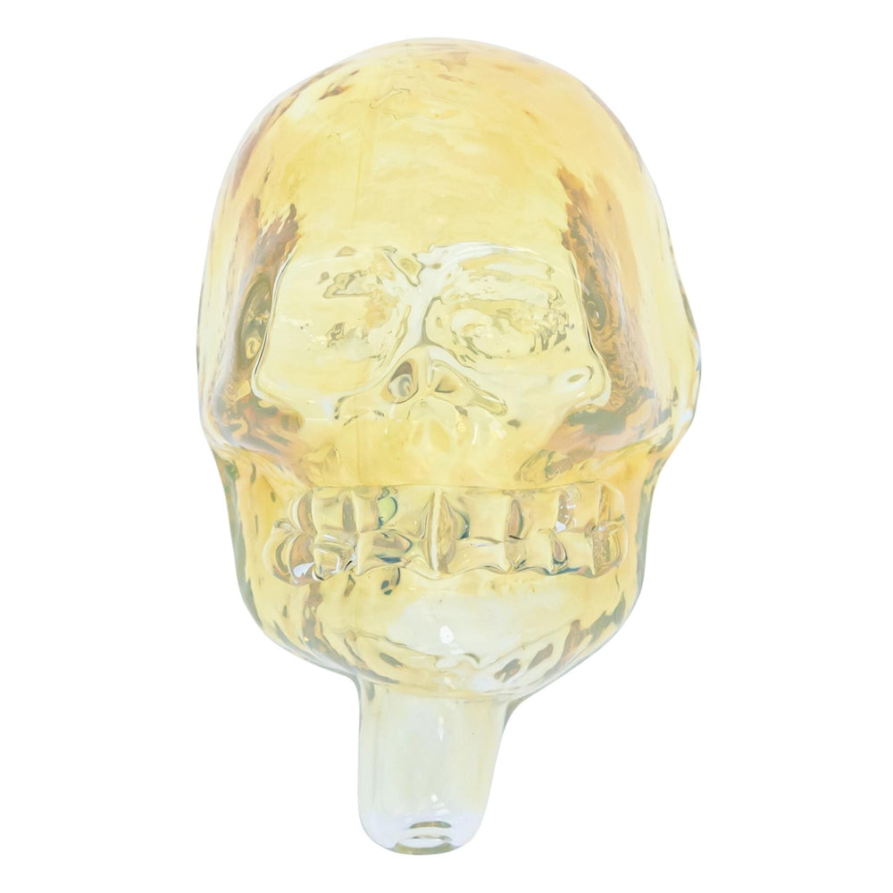 JF Silver Fumed Skull Hand Pipe displayed on a white background high angle - Up N Smoke