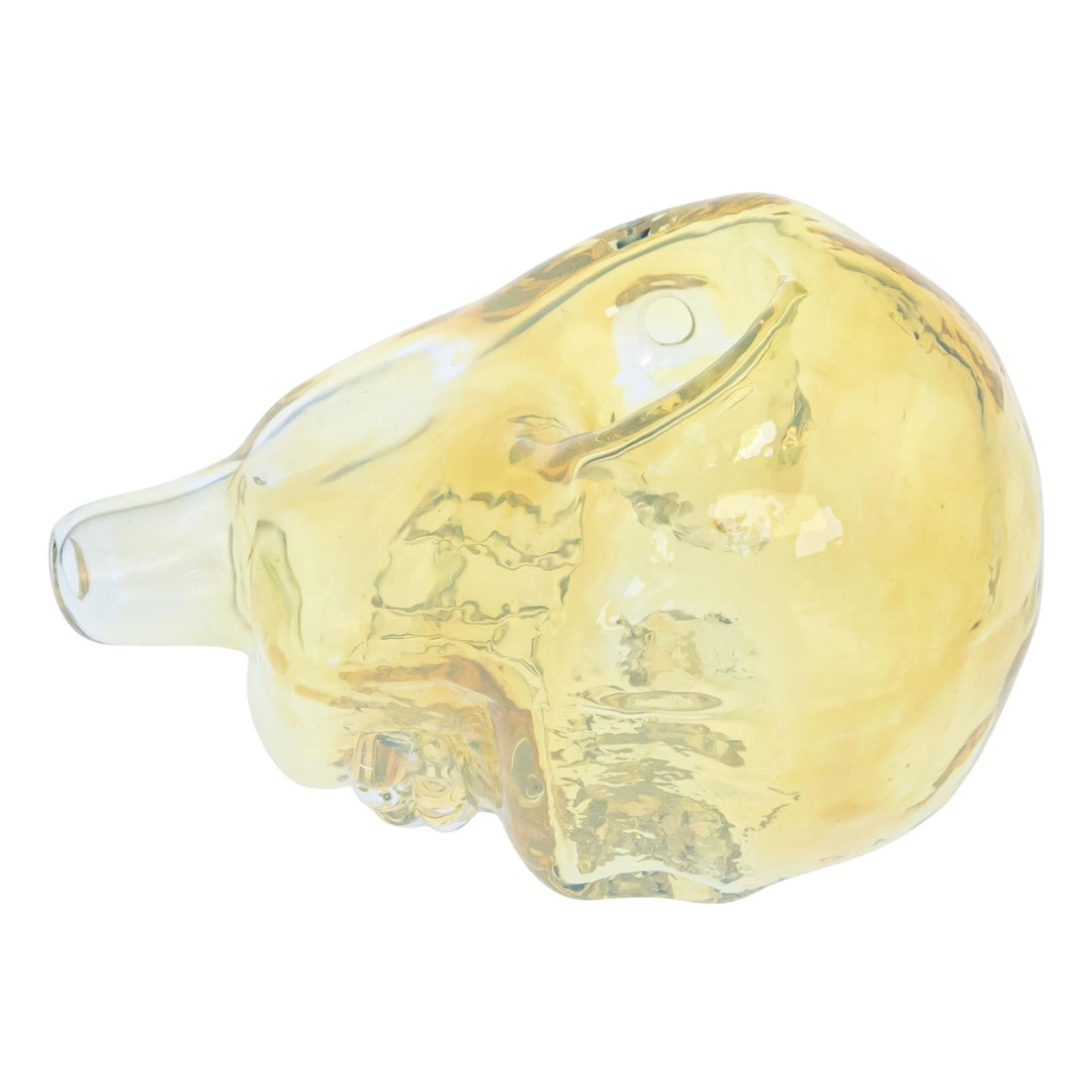 JF Silver Fumed Skull Hand Pipe displayed on a white background right angle - Up N Smoke