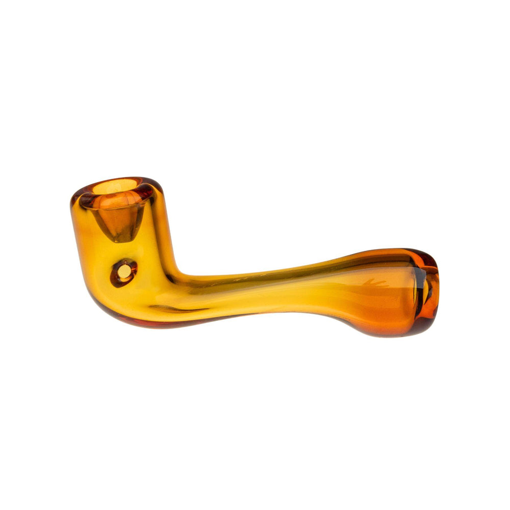 "Left side of a JJG Mini Amber Sherlock Pipe by JJ's Glass," - Up N Smoke.