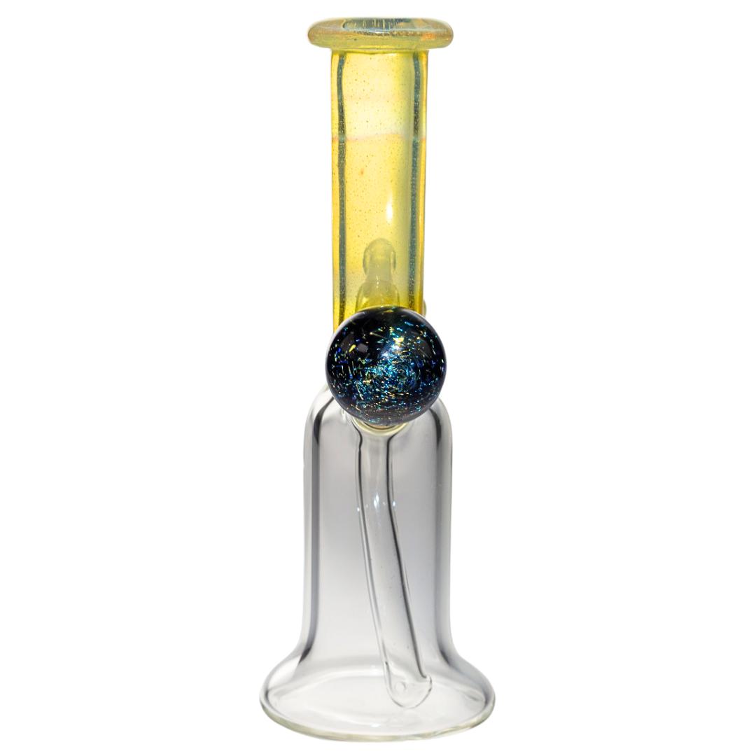 Back view of a Jack Glass yellow rig showcasing the marble featured on the piece. - Up N Smoke.