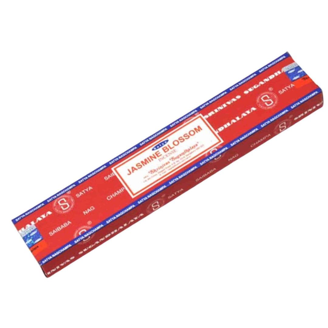 Box of Satya Jasmine Blossom incense sticks on a white background - Up N Smoke