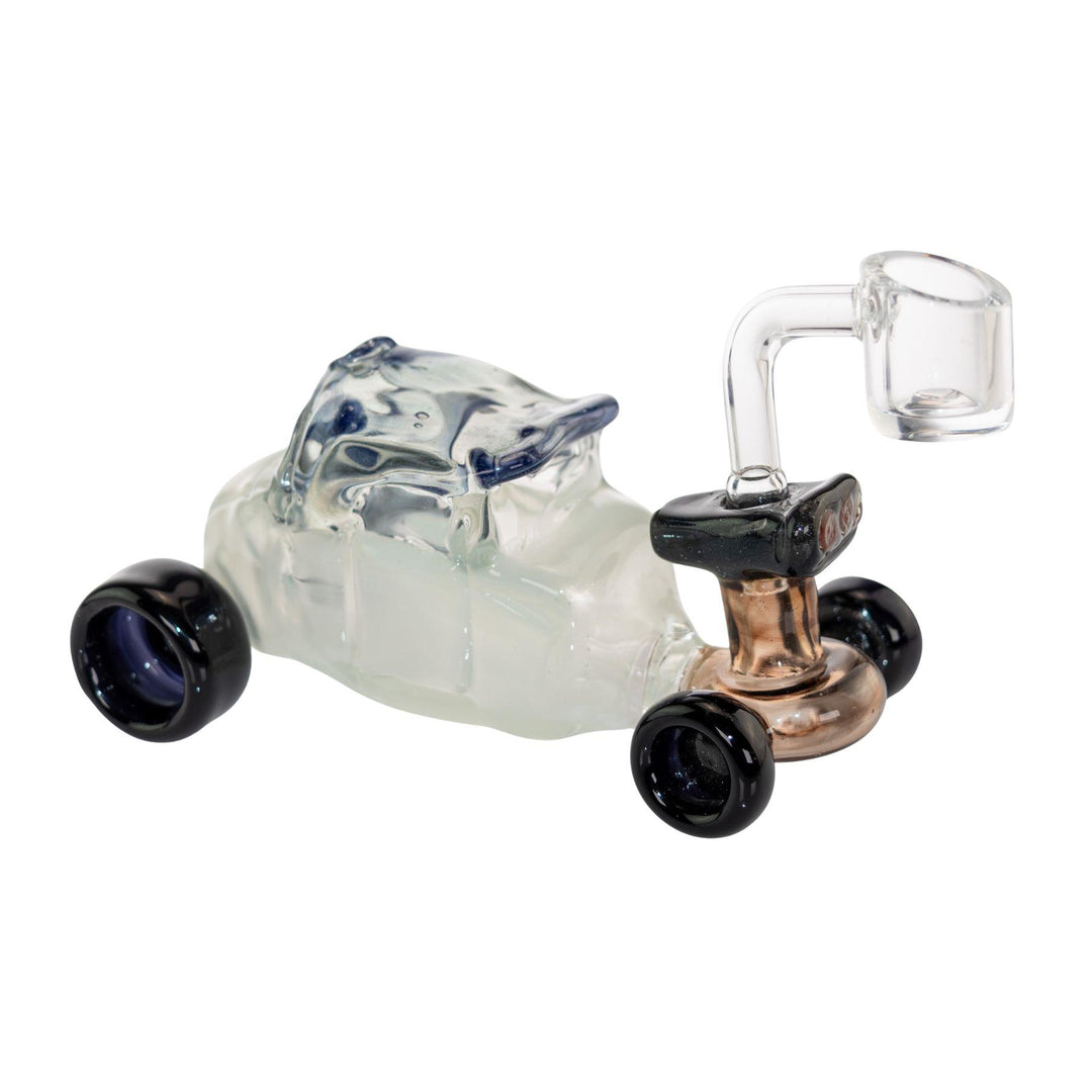 "Glass smoking device that is shaped like a derby car handblown in the U.S. by Jason Barr," - Up N Smoke.