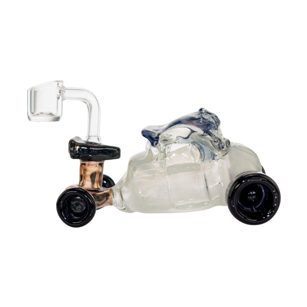 "Right side of a Jason Barr Derby Car Rig on a white background," - Up N Smoke.