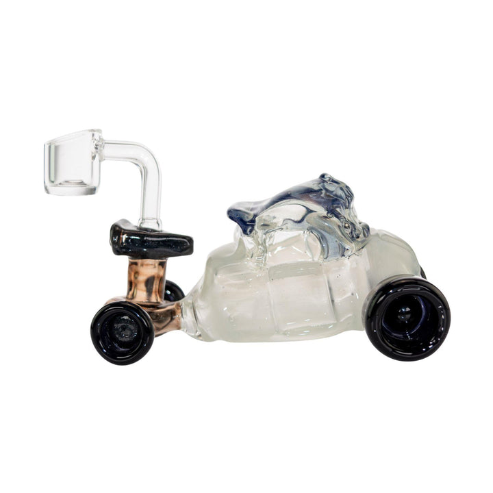 "Right side of a Jason Barr Derby Car Rig on a white background," - Up N Smoke.