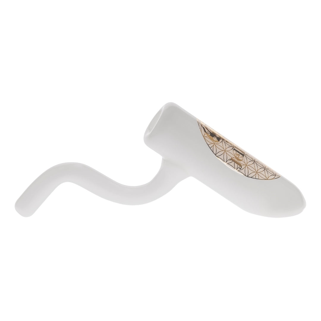 Jellyfish Bent Neck Hammer Bubbler displayed on a white background right angle  - Up N Smoke