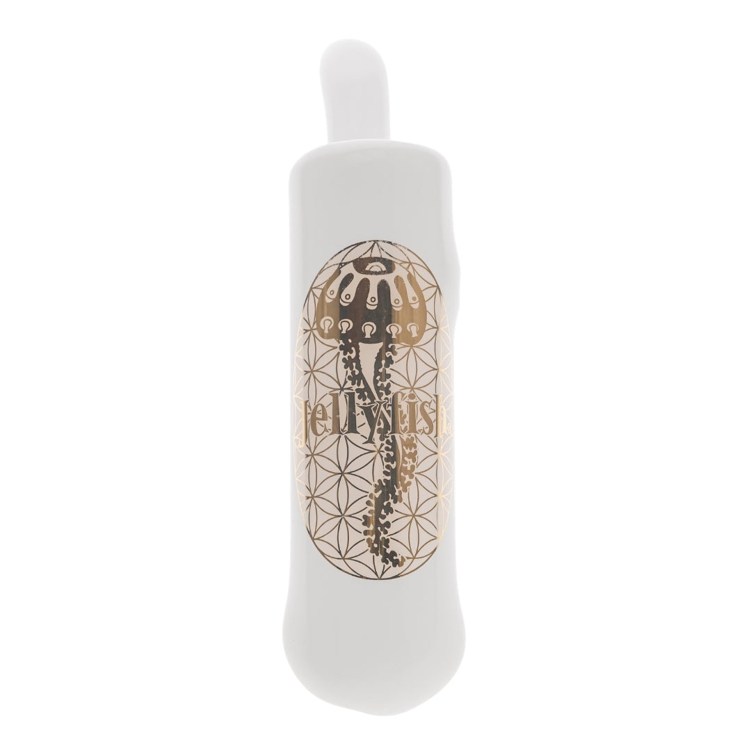 Jellyfish Bent Neck Hammer Bubbler displayed on a white background front angle  - Up N Smoke