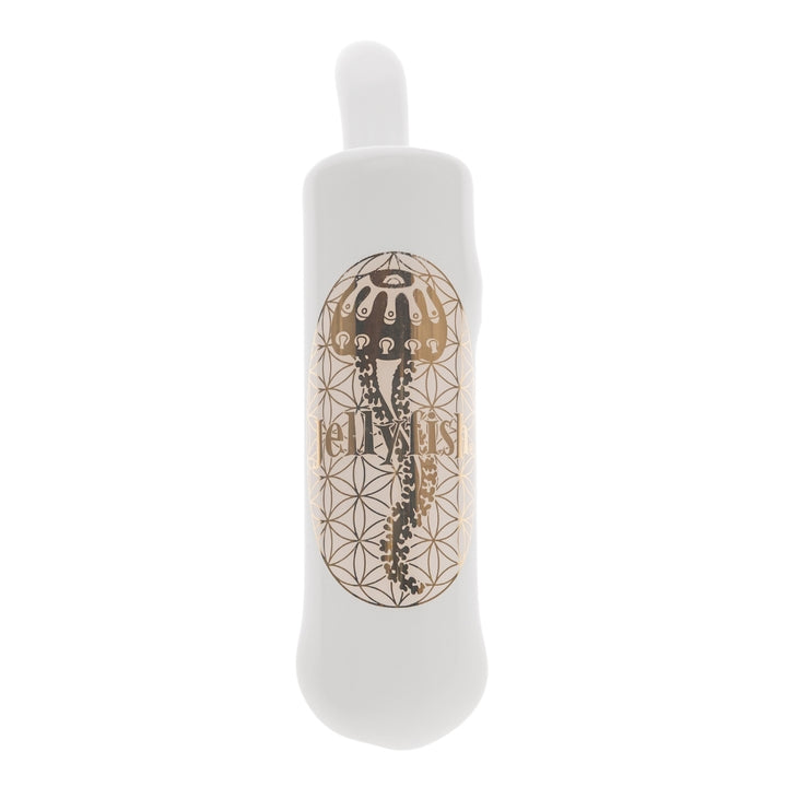 Jellyfish Bent Neck Hammer Bubbler displayed on a white background front angle  - Up N Smoke