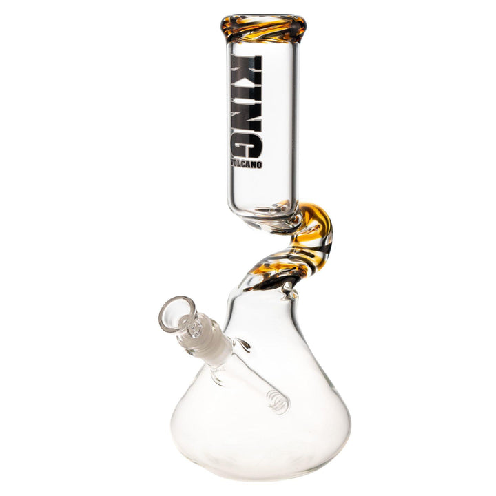 "Slightly-angled view of a King Volcano 50mmx12in Zong with brown and black swirls within the curved neck and mouthpiece," - Up N Smoke.