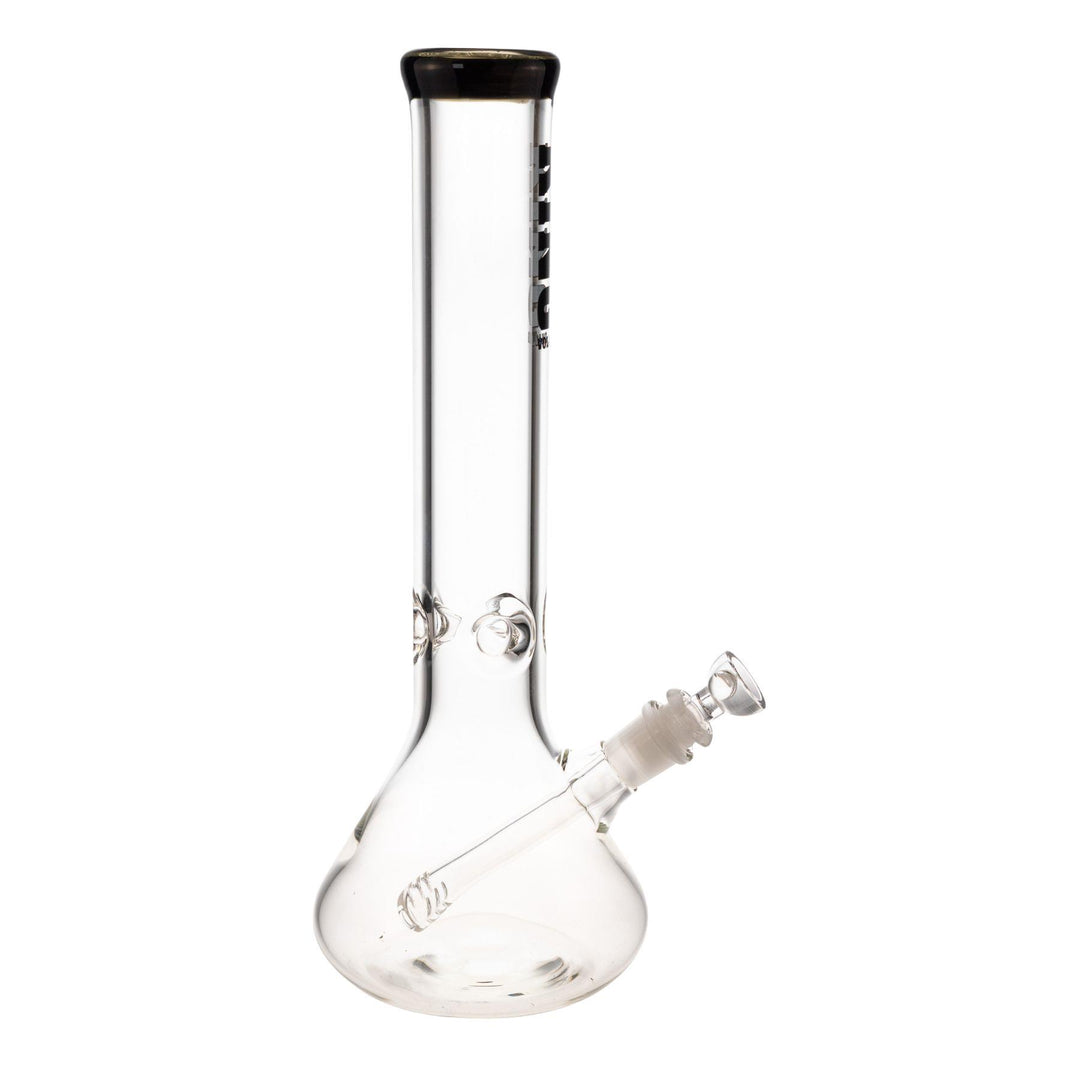 "Right-side view of a black King Volcano 50mmx15in Beaker on a white background," - Up N Smoke.