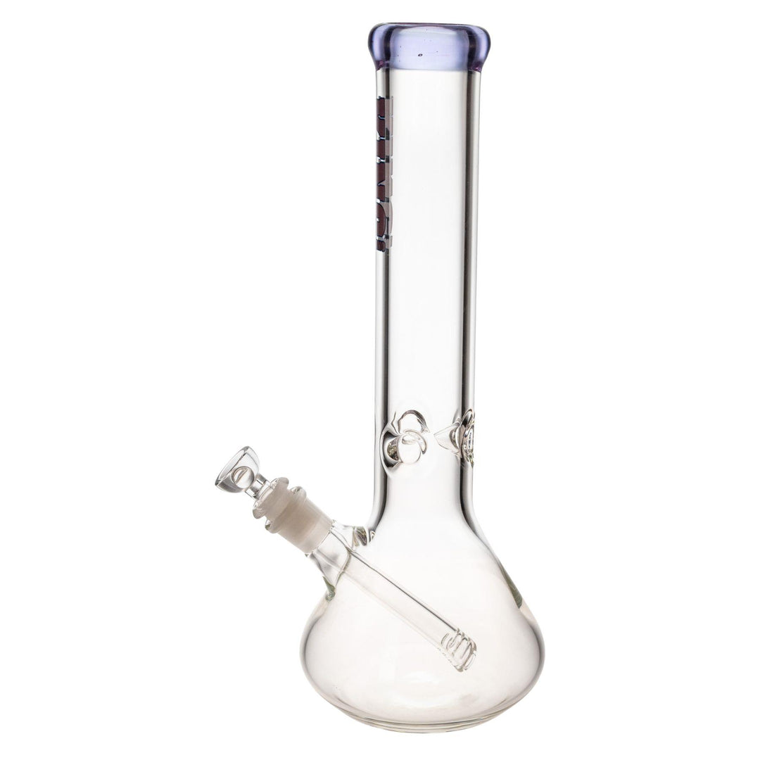 "Left-side view of a purple King Volcano 50mmx15in Beaker on a white background," - Up N Smoke.