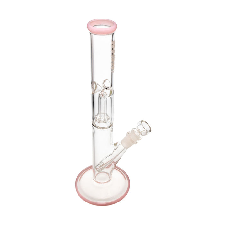 "Right-side of a King Volcano 38mmx12'' Flare Slide water pipe with pink accents," - Up N Smoke.