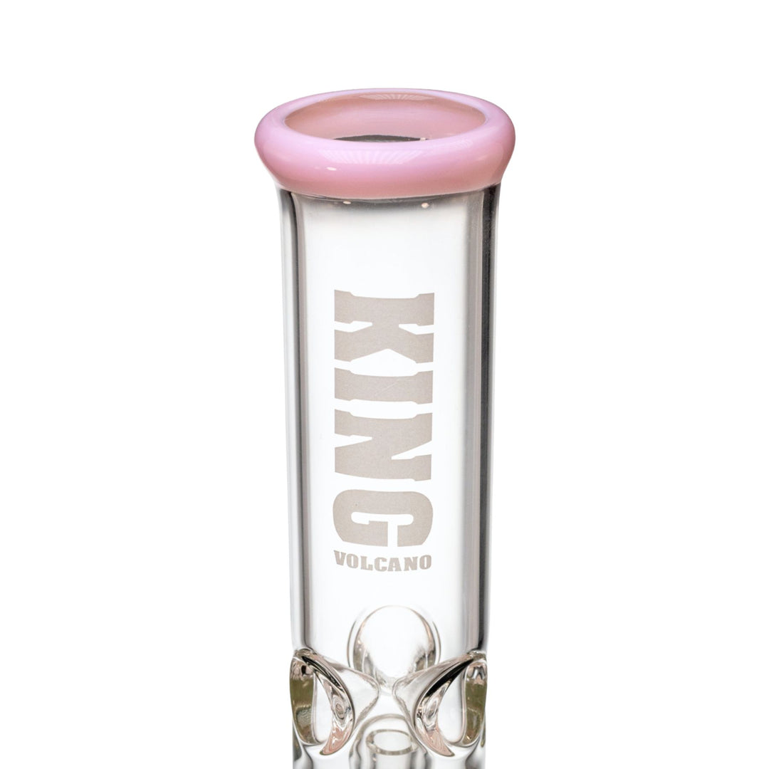 "Close-up of the mouthpiece and top chamber of a King Volcano 38mmx12'' Flare water pipe," - Up N Smoke.