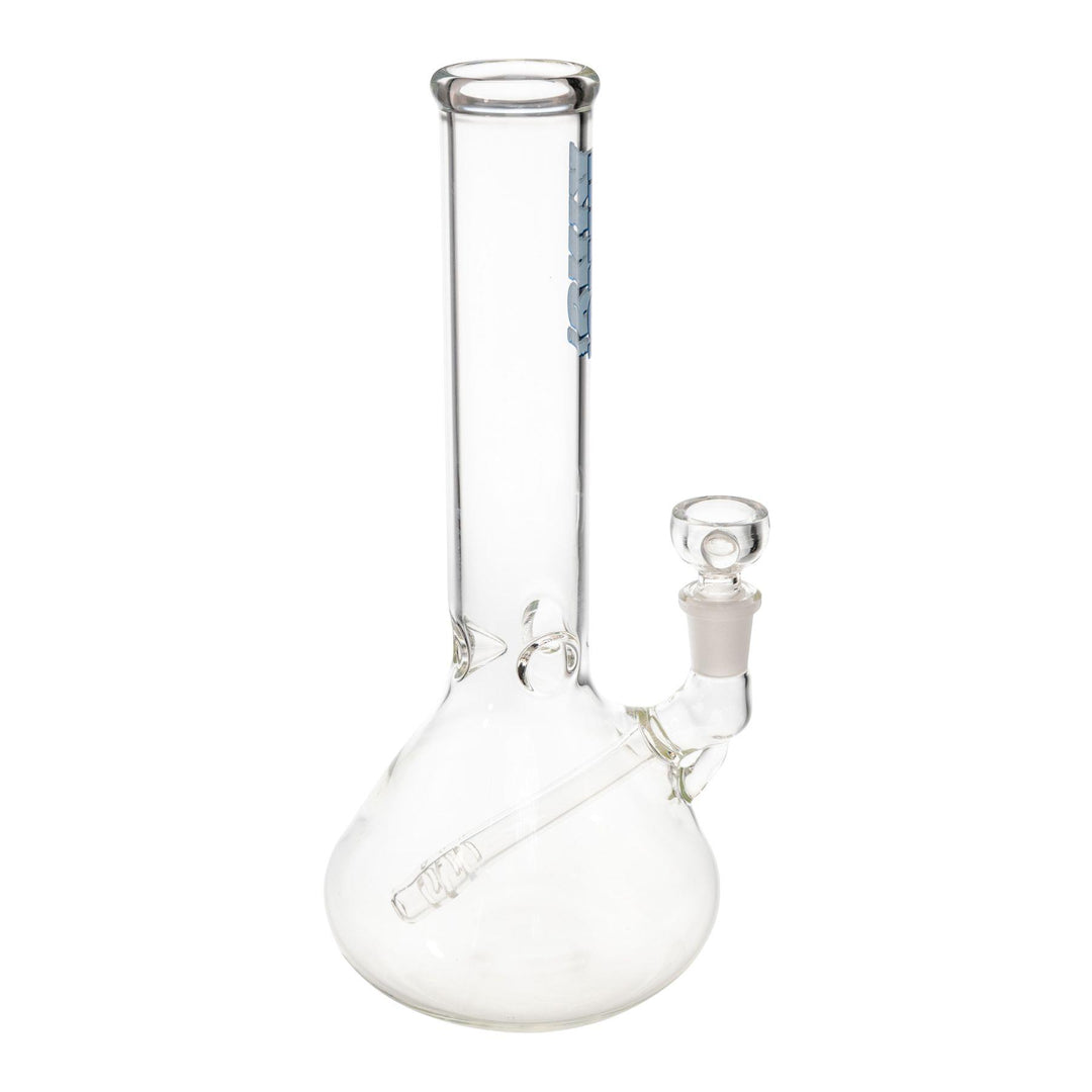 "Right-side of a clear King Volcano Fixed Inline Beaker. This piece comes with a free herb slide with purchase and stands at 10'' tall," - Up N Smoke.