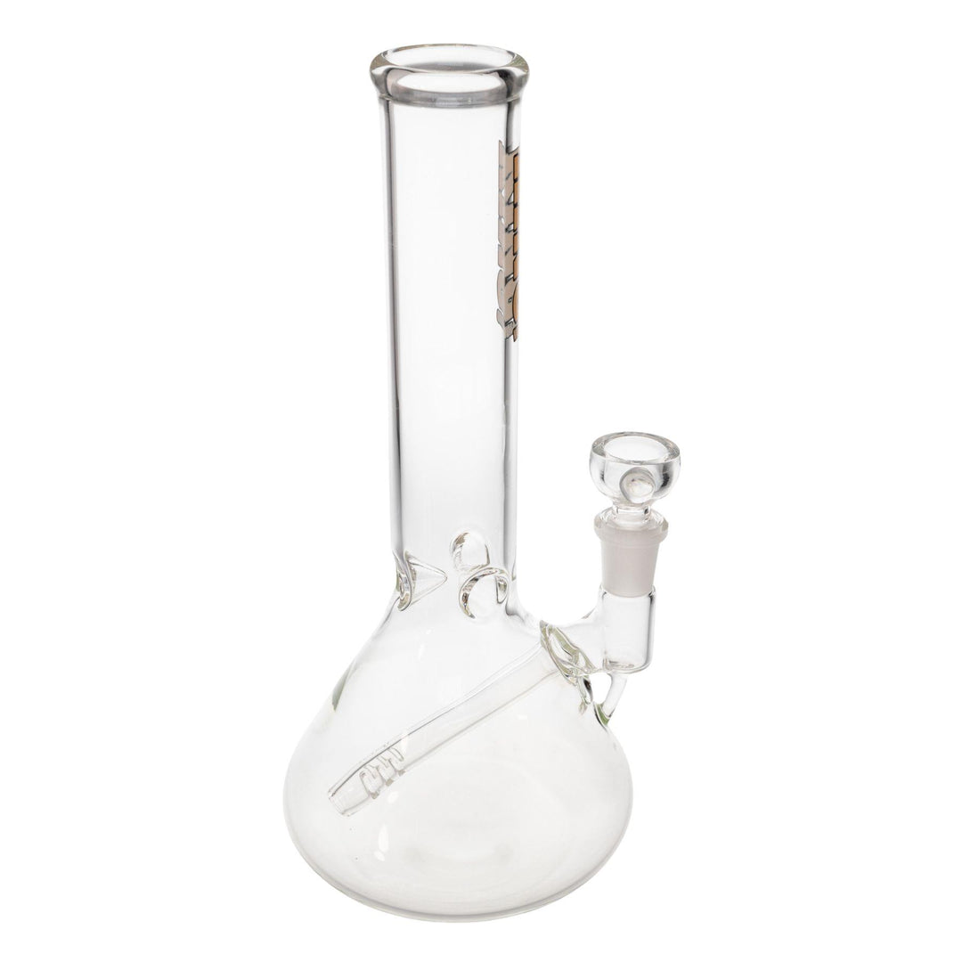 "Right-side of a King Volcano 38mmx10'' Fixed Inline Beaker that features a three-prong ice pinch and a diffused downstem," - Up N Smoke.