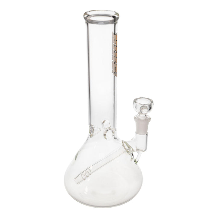 "Right-side of a King Volcano 38mmx10'' Fixed Inline Beaker that features a three-prong ice pinch and a diffused downstem," - Up N Smoke.