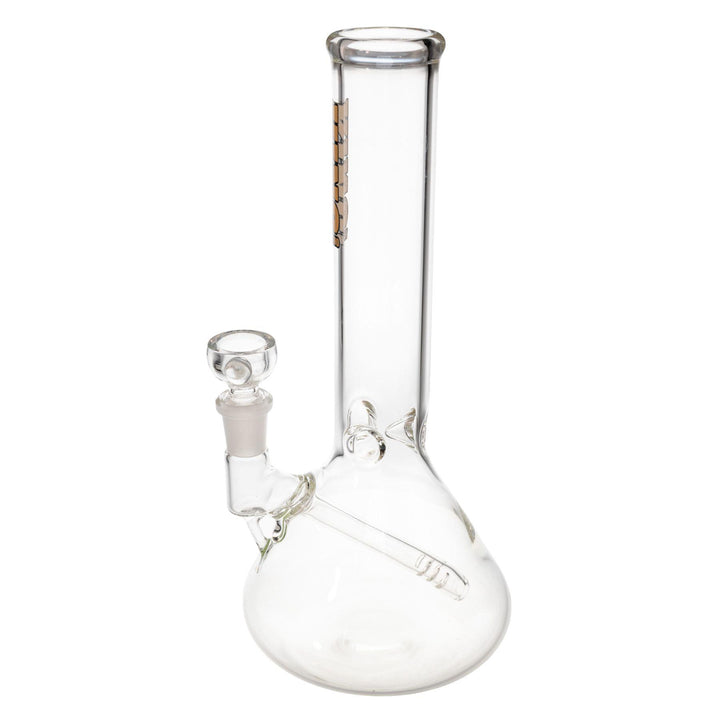 "Left-side of a King Volcano Fixed Inline Beaker on a white background. Each King Volcano piece is made in America and comes with a free herb slide," - Up N Smoke.