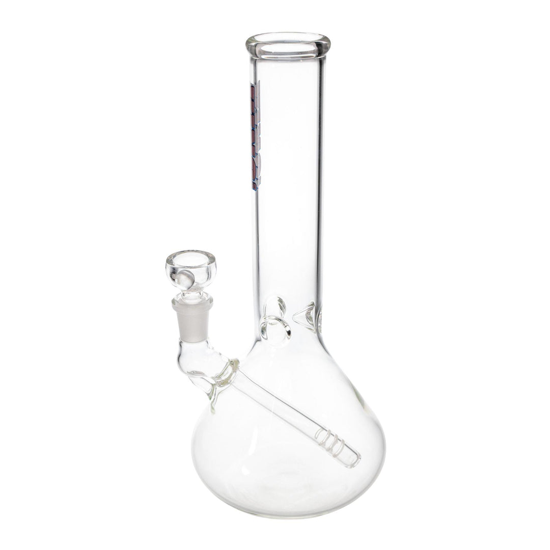 "Left-side of a King Volcano 38mmx10'' Fixed Inline Beaker that features a three-prong ice pinch and a diffused downstem," - Up N Smoke.