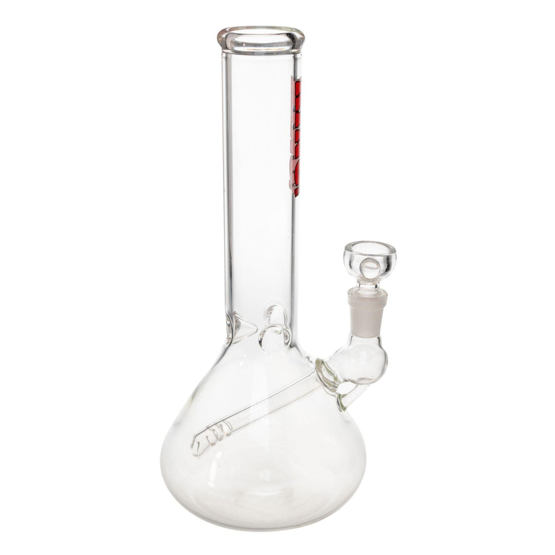 "Right-side of a clear King Volcano 38mmx10'' Fixed Inline water pipe with a three-prong ice pinch and a diffused downstem," - Up N Smoke.
