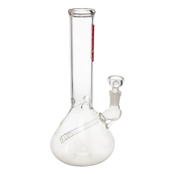 "Right-side of a clear King Volcano 38mmx10'' Fixed Inline water pipe with a three-prong ice pinch and a diffused downstem," - Up N Smoke.