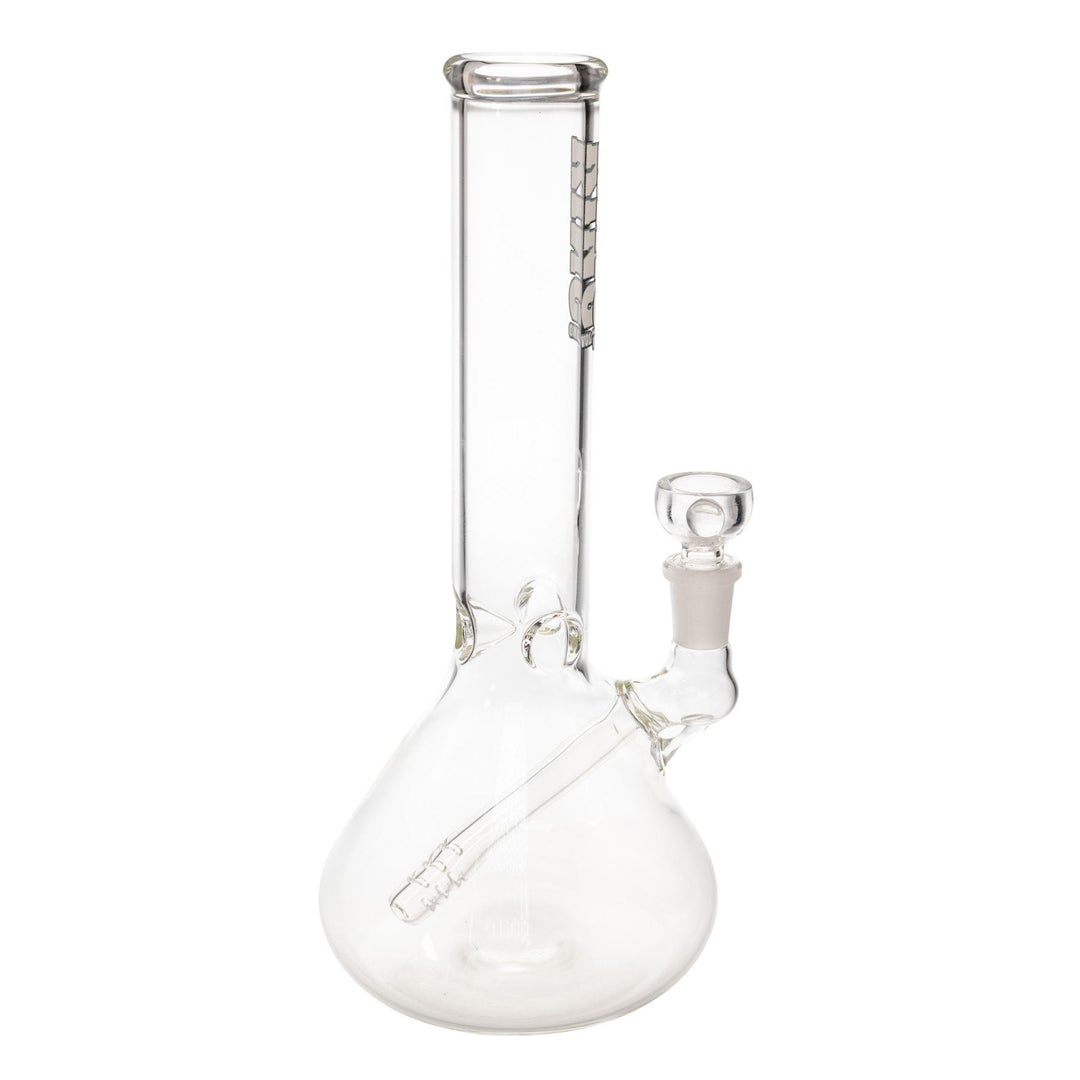 "Right-side of a clear King Volcano 38mmx10'' Fixed Inline beaker. Each piece is handmade in America with high-quality borosilicate glass and has a wall thickness of 5mm," - Up N Smoke.