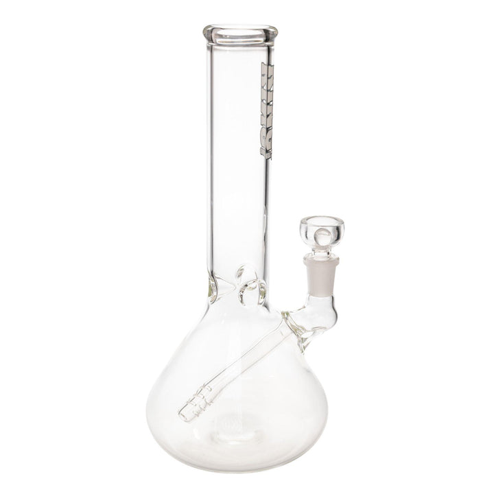"Right-side of a clear King Volcano 38mmx10'' Fixed Inline beaker. Each piece is handmade in America with high-quality borosilicate glass and has a wall thickness of 5mm," - Up N Smoke.