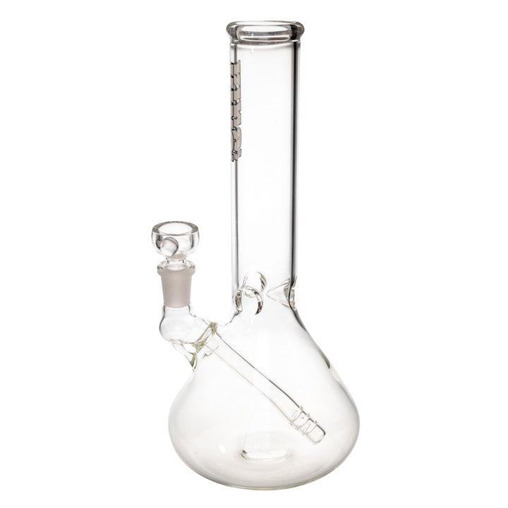 "Left-side of a King Volcano 38mmx10'' Fixed Inline water pipe on a white background. This piece features a three-prong ice pinch and a diffused downstem," - Up N Smoke.