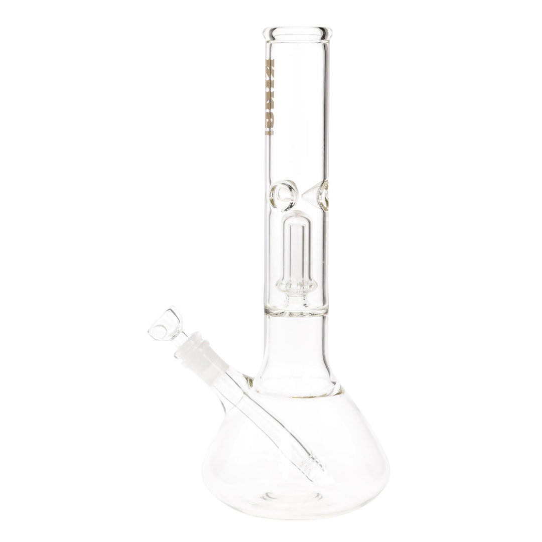 KV44mmX12” Gold Showerhead Beaker Water Pipe displayed on a white background left facing - Up N Smoke
