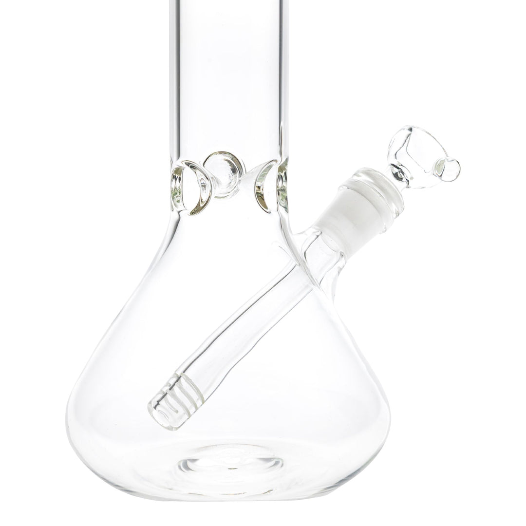 "Close-up of the base interior of a King Volcano 44mmx12'' Beaker, showcasing the three-prong ice pinch and the diffused downstem," - Up N Smoke.