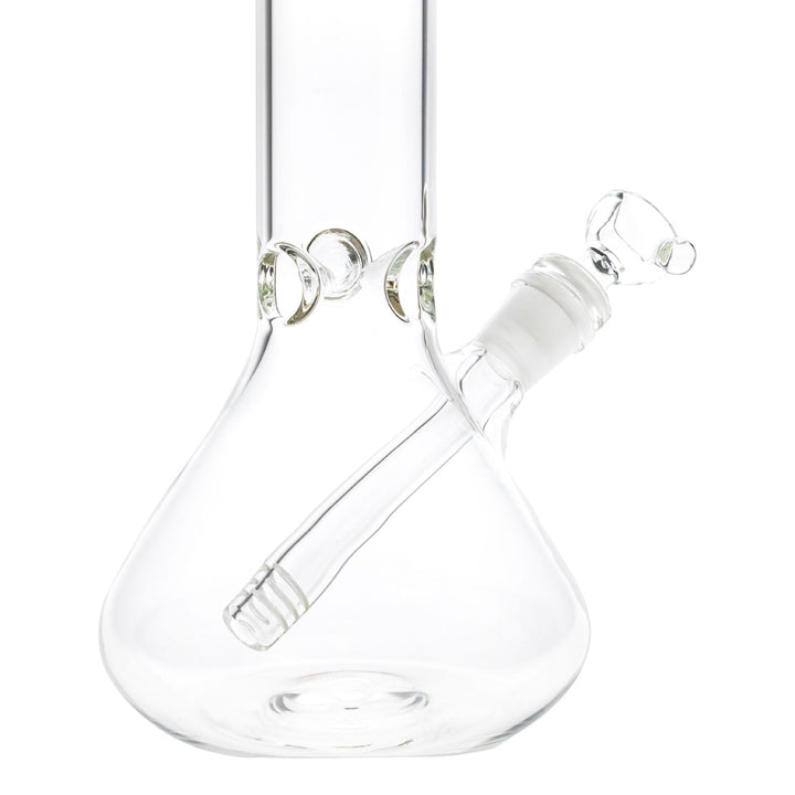 "Close-up of the base interior of a King Volcano 44mmx12'' Beaker, showcasing the three-prong ice pinch and the diffused downstem," - Up N Smoke.