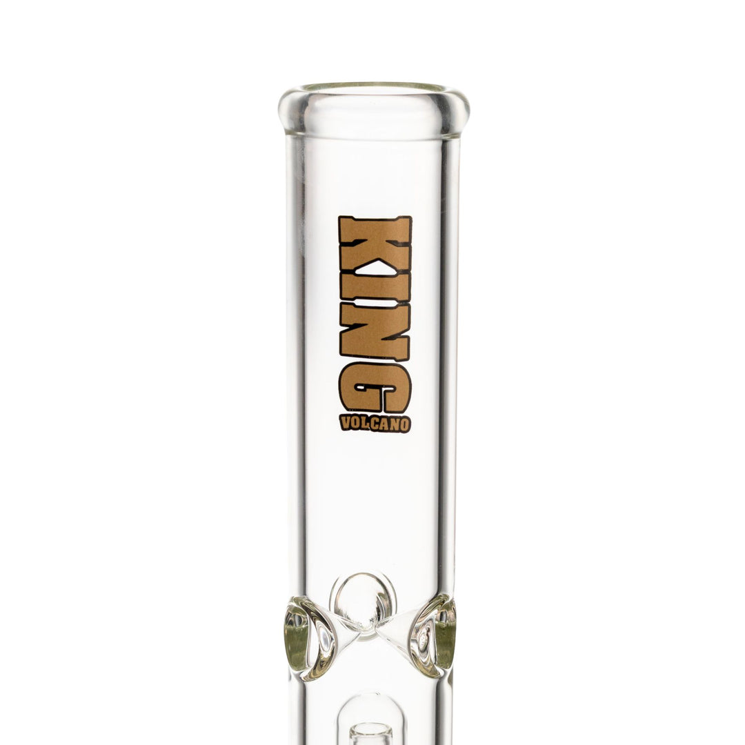 "Close-up of a gold logo decal near the mouthpiece of a King Volcano 44mmx15'' Single Flare," - Up N Smoke.