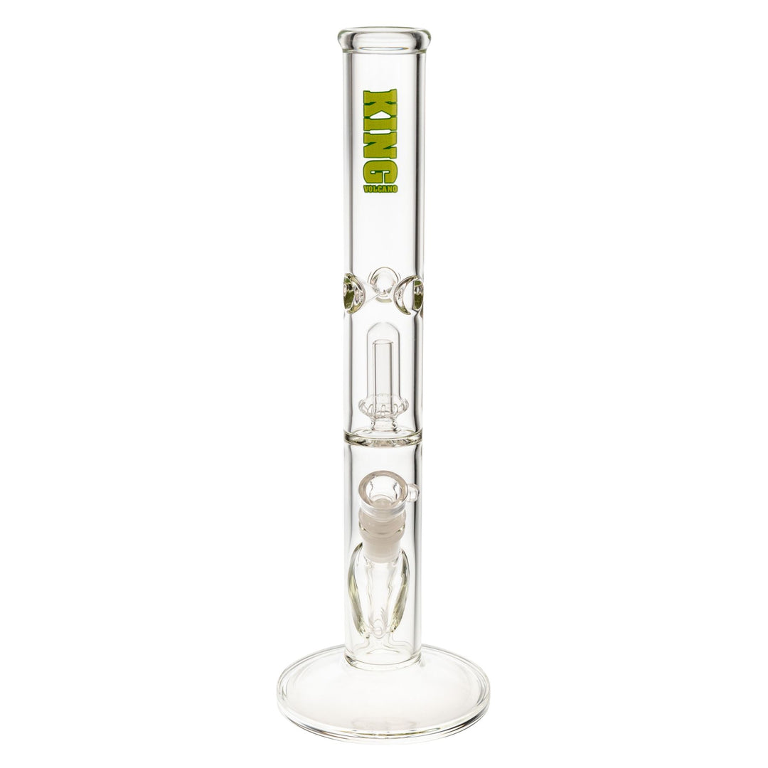 "Front of a green King Volcano 44mmx15'' Single Flare that features a showerhead percolator and diffused downstem," - Up N Smoke.