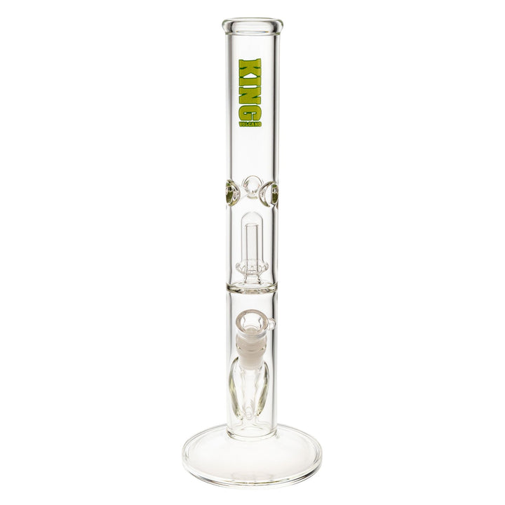 "Front of a green King Volcano 44mmx15'' Single Flare that features a showerhead percolator and diffused downstem," - Up N Smoke.