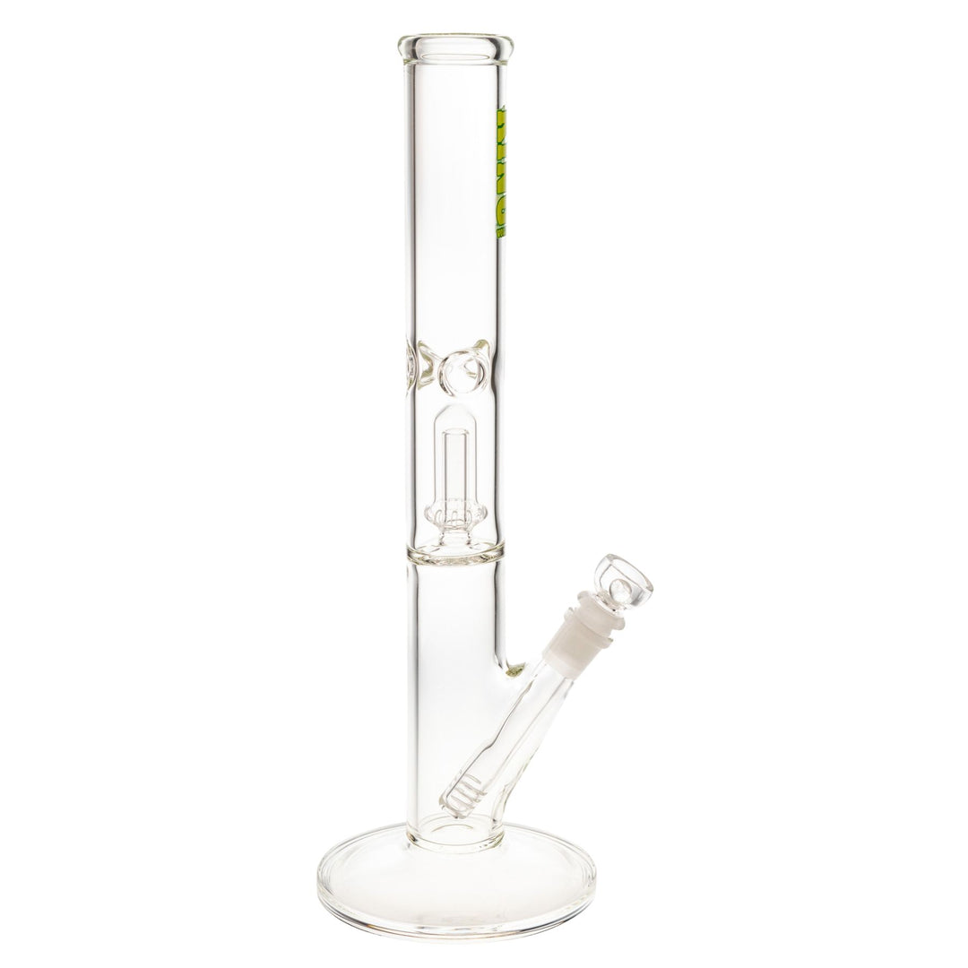 "Right side of a King Volcano 44mmx15'' Single Flare water pipe with a green logo decal near the mouthpiece," - Up N Smoke.