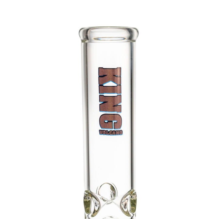 "Close-up of a King Volcano 44mmx15'' Single Flare with a purple logo near the mouthpiece," - Up N Smoke.