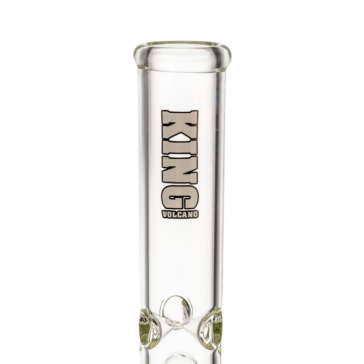 "Close-up of a white logo decal near the mouthpiece of a King Volcano 44mmx15'' Single Flare," - Up N Smoke.