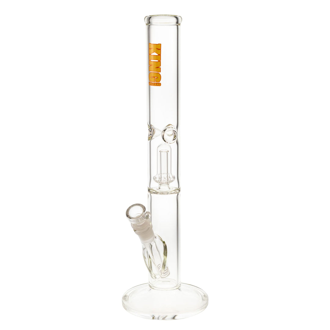 "King Volcano 44mmx15'' Single Flare water pipe with a yellow logo decal near the mouthpiece," - Up N Smoke.