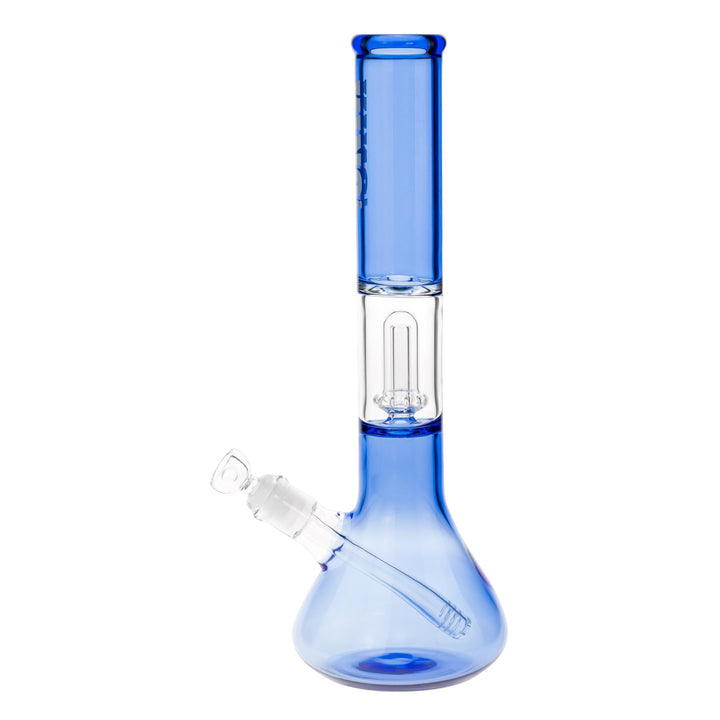 KV 50mm X 15” Showerhead Beaker Water Pipe Blue design displayed on a white background left facing - Up N Smoke